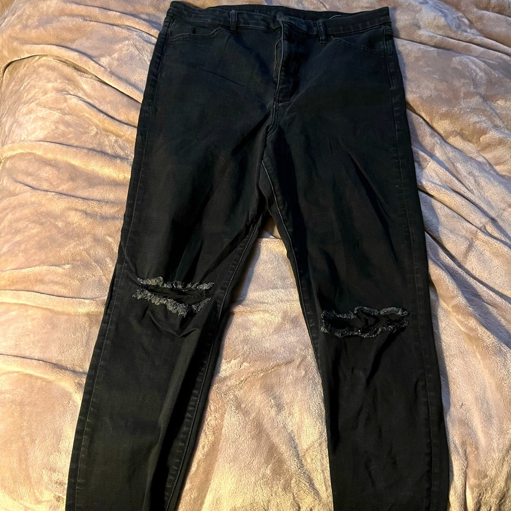 AMERICAN EAGLE HIGH RISE DISTRESSED SKINNY JEANS… BLACK US 18 LONG WOMEN’S